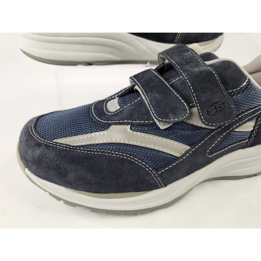 SAS JV Mesh Mens Sz 10 W Wide Navy Blue Suede Comfort Walking Sneakers Shoes‎